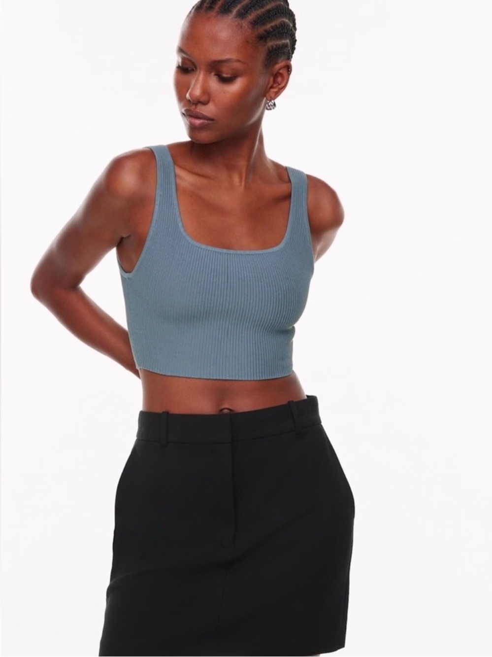 Aritzia Babaton Sculpt Knit Square Neck Tank in Blue Gray